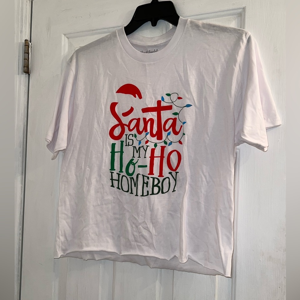 COPY - Size large Santa is my ho ho homeboy red green white cropped shirt Chris…